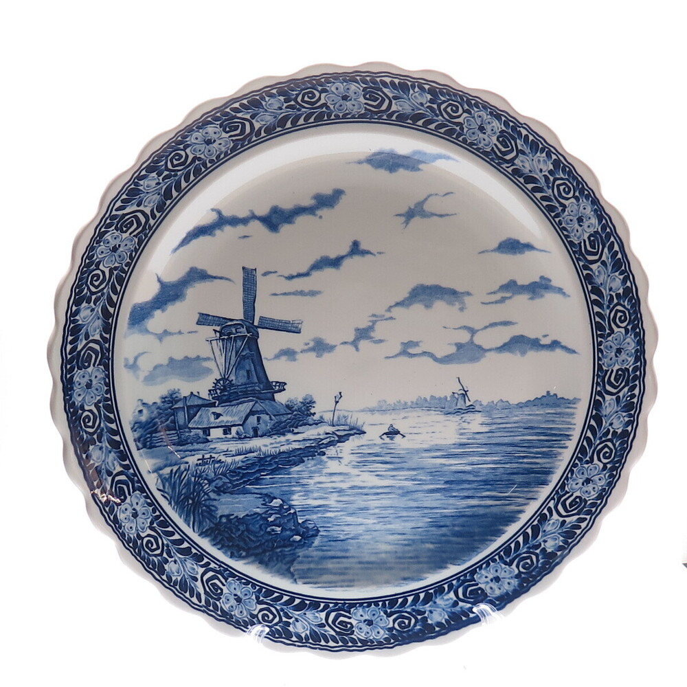 DELFT Antique Mid XX Windmill Landscape Hand Painted Porcelain Cabinet Plate